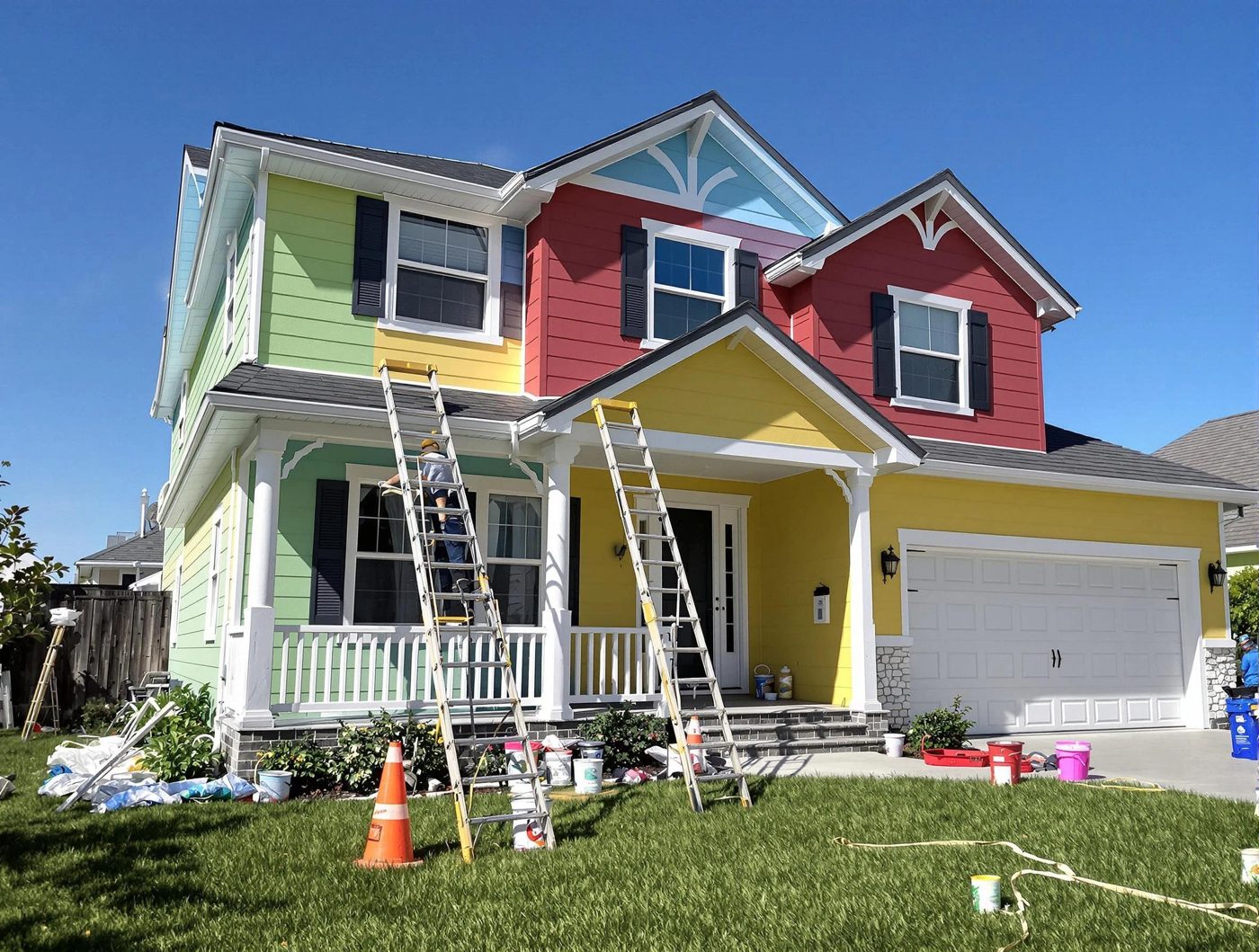 Sample exterior repaint with a bold color scheme