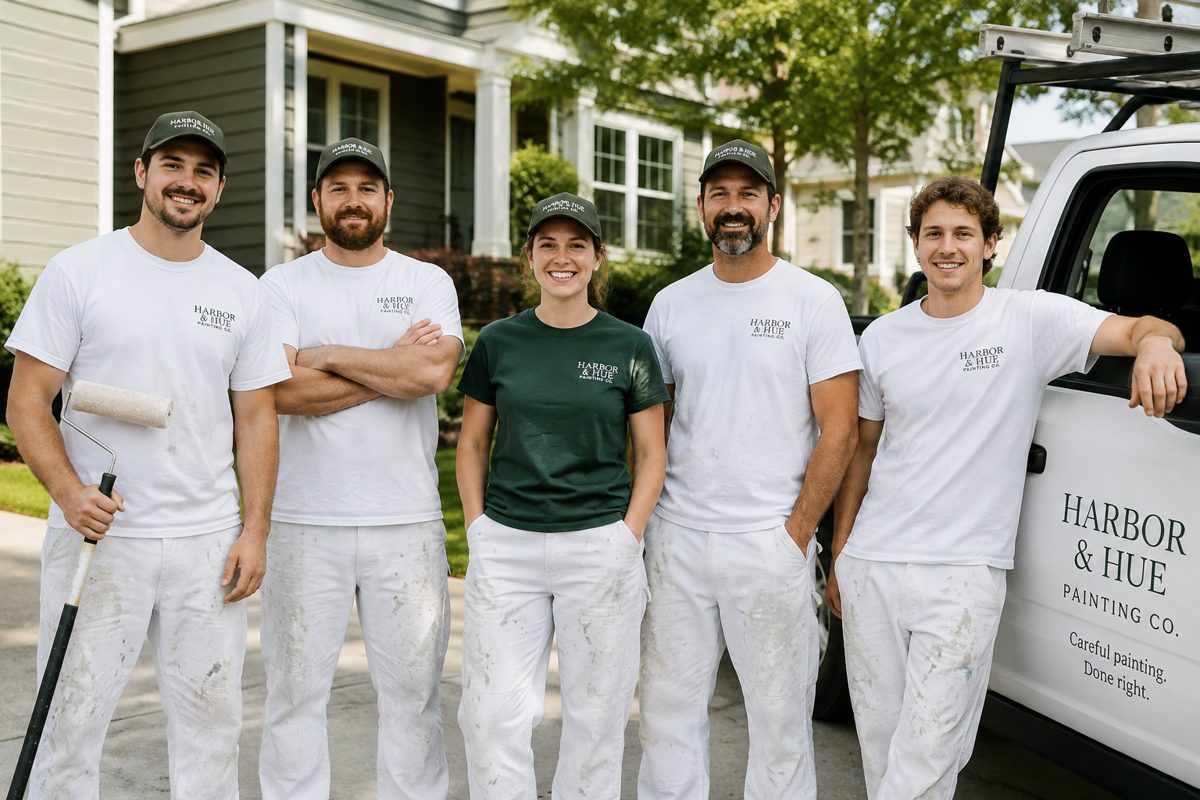 The Harbor & Hue Painting Co. crew standing in front of their truck
