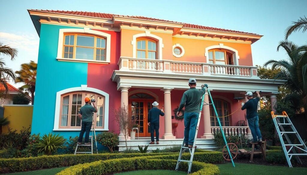 Sample exterior repaint with a bold color scheme